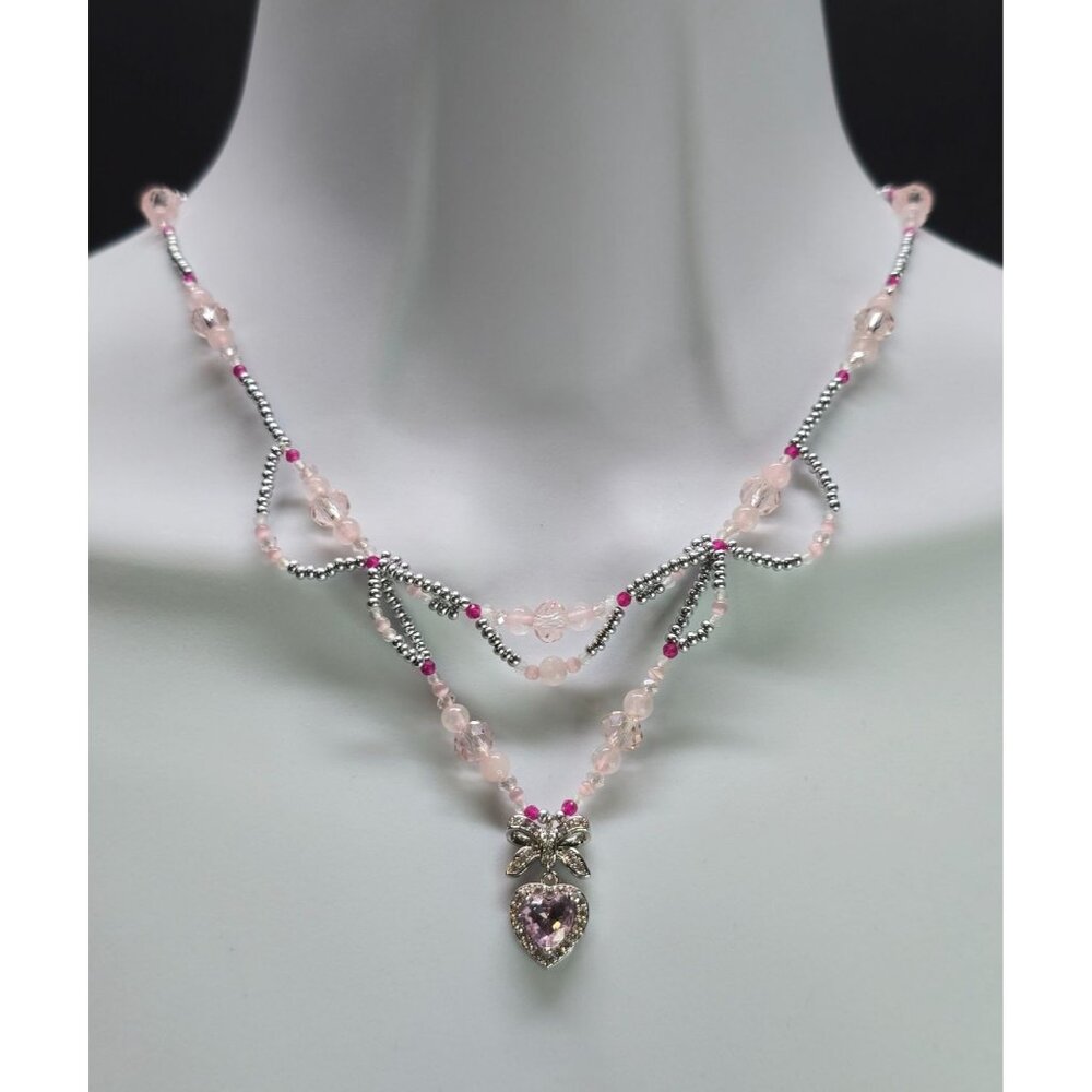 Unique Handcrafted 925 Sterling Silver Ruby Sweet Heart Inspired beaded Necklace